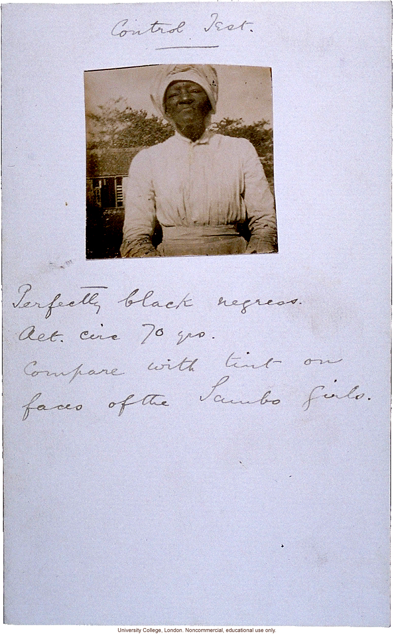 Jamaica race mixing photo set provided by Isaac Costa, with Karl Pearson's handwritten instructions for publication in Biometrika (vol. 6:4)