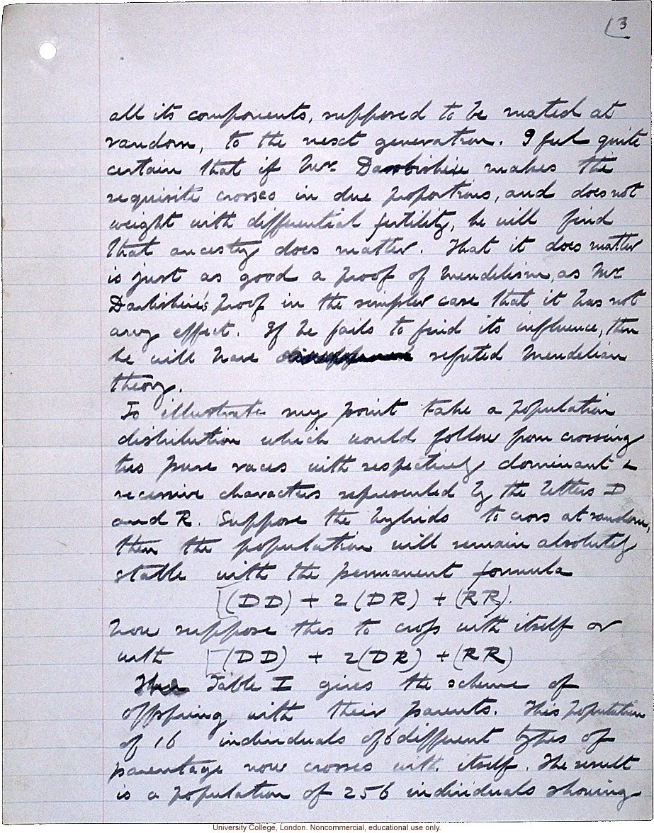 &quote;Theory of Ancestral Contributions in Heredity,&quote; handwritten manuscript by Karl Pearson, published in Proceedings of the Royal Society (vol. 81:547)