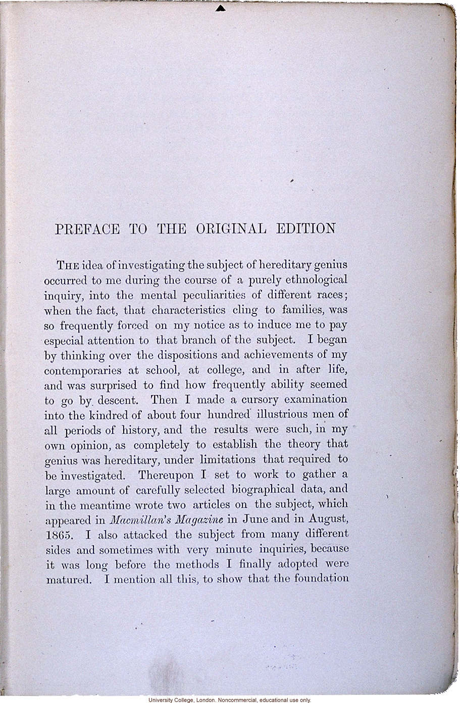 <i> Hereditary Genius: An Enquiry into Its Laws and Consequences</i> (2nd ed.), by Francis Galton, selected pages