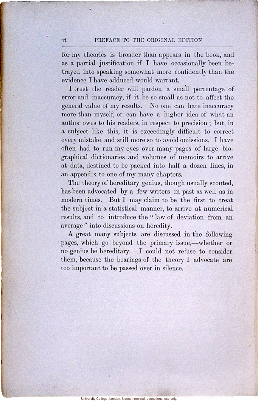 <i> Hereditary Genius: An Enquiry into Its Laws and Consequences</i> (2nd ed.), by Francis Galton, selected pages