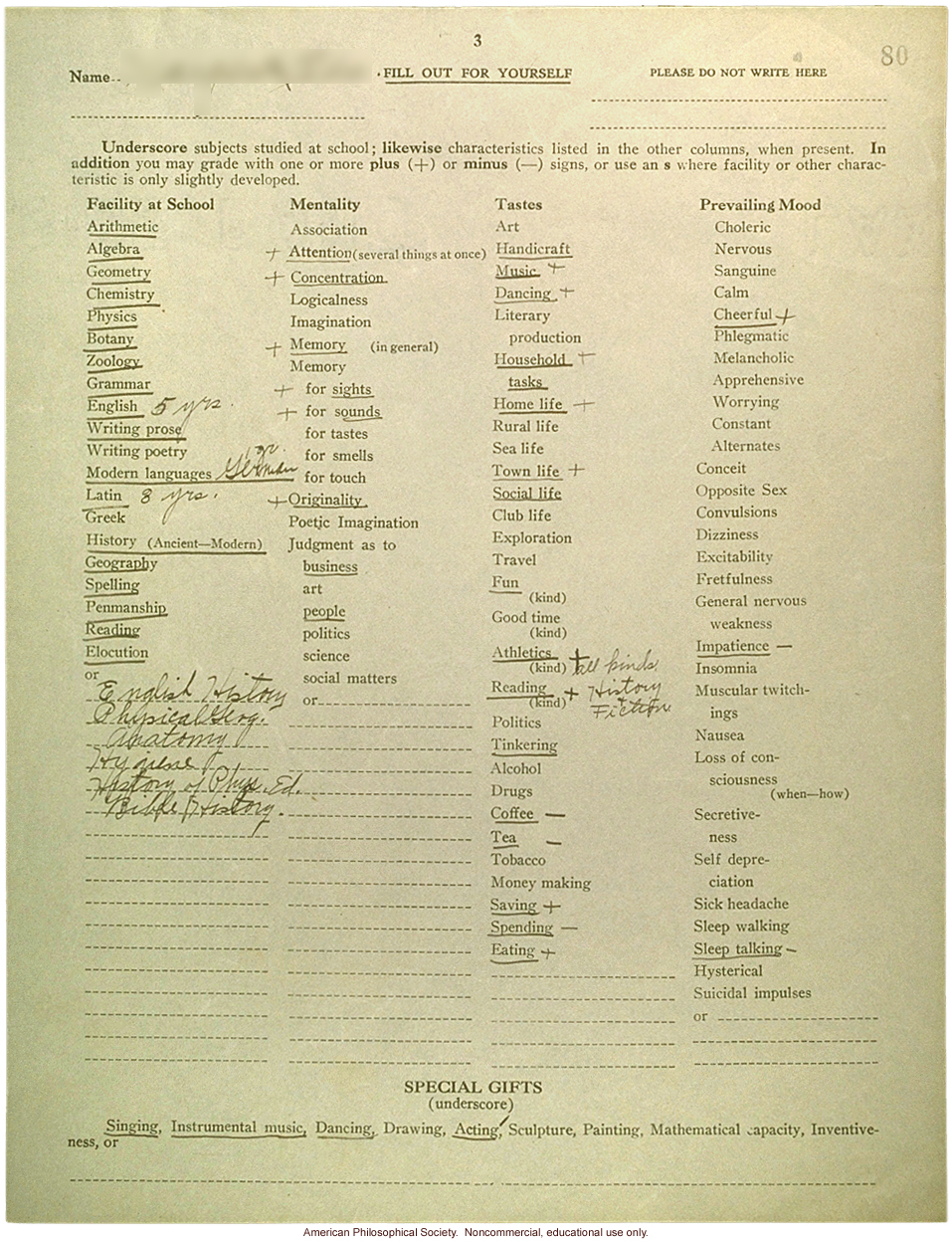 Eugenics registry of the Race Betterment Foundation, Battle Creek, MI