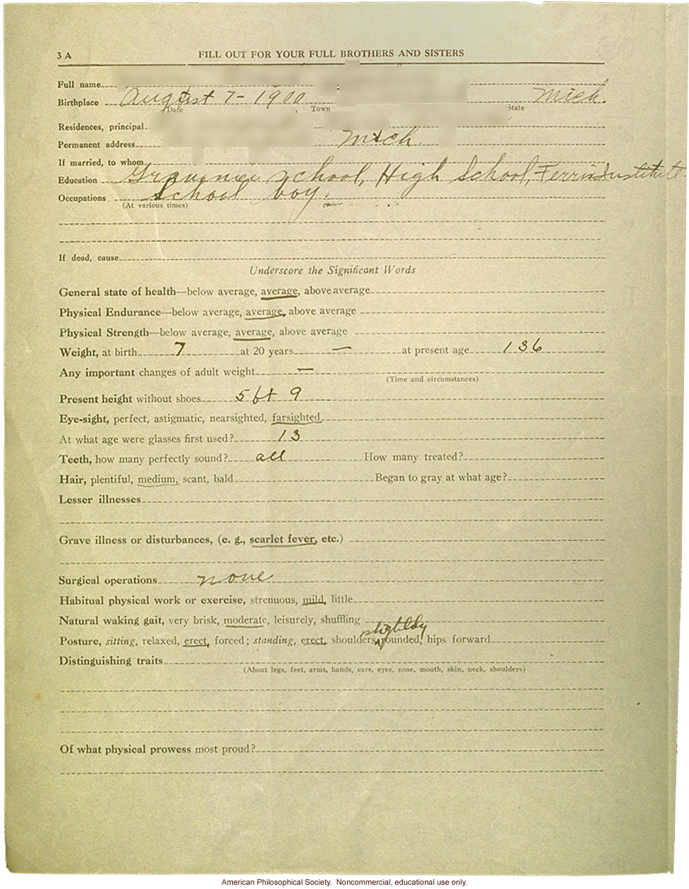 Eugenics registry of the Race Betterment Foundation, Battle Creek, MI