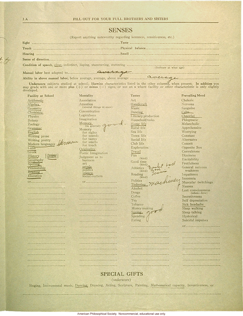 Eugenics registry of the Race Betterment Foundation, Battle Creek, MI