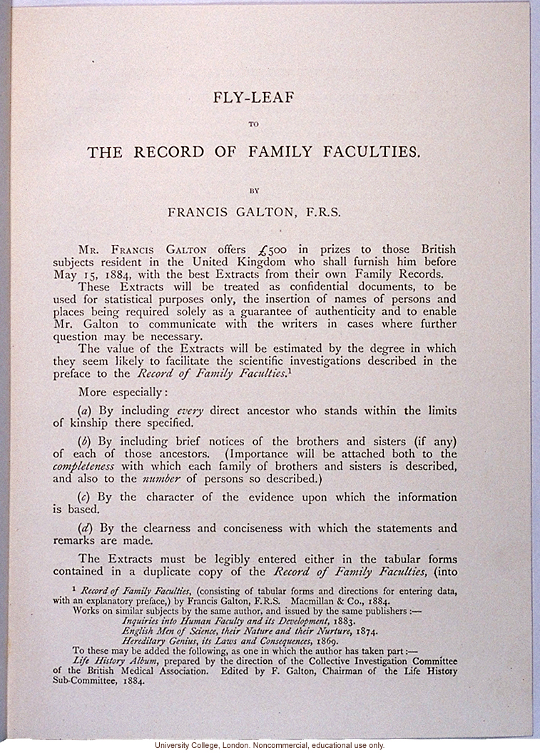 <i>Record of Family Faculties</i>, by Francis Galton (compiled with completed family pedigree forms), selected pages
