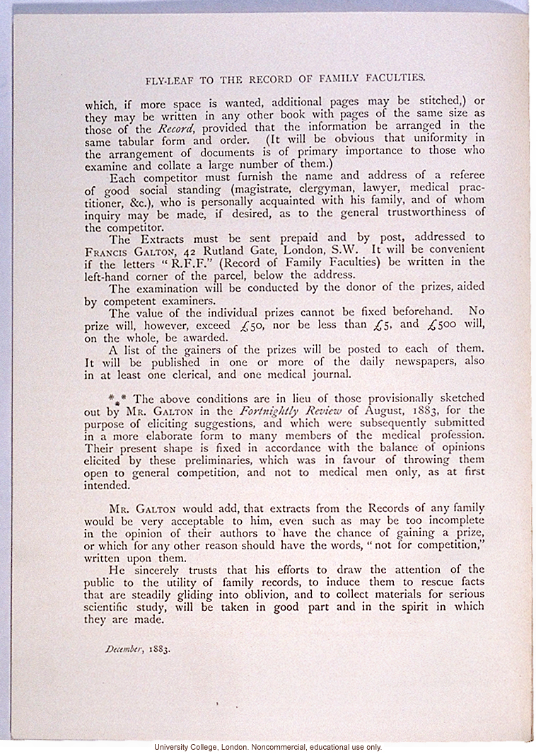 <i>Record of Family Faculties</i>, by Francis Galton (compiled with completed family pedigree forms), selected pages