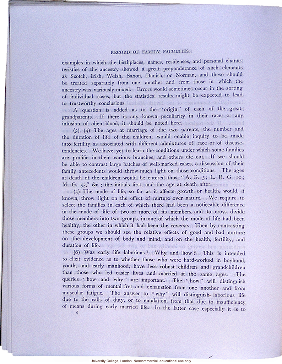 <i>Record of Family Faculties</i>, by Francis Galton (compiled with completed family pedigree forms), selected pages