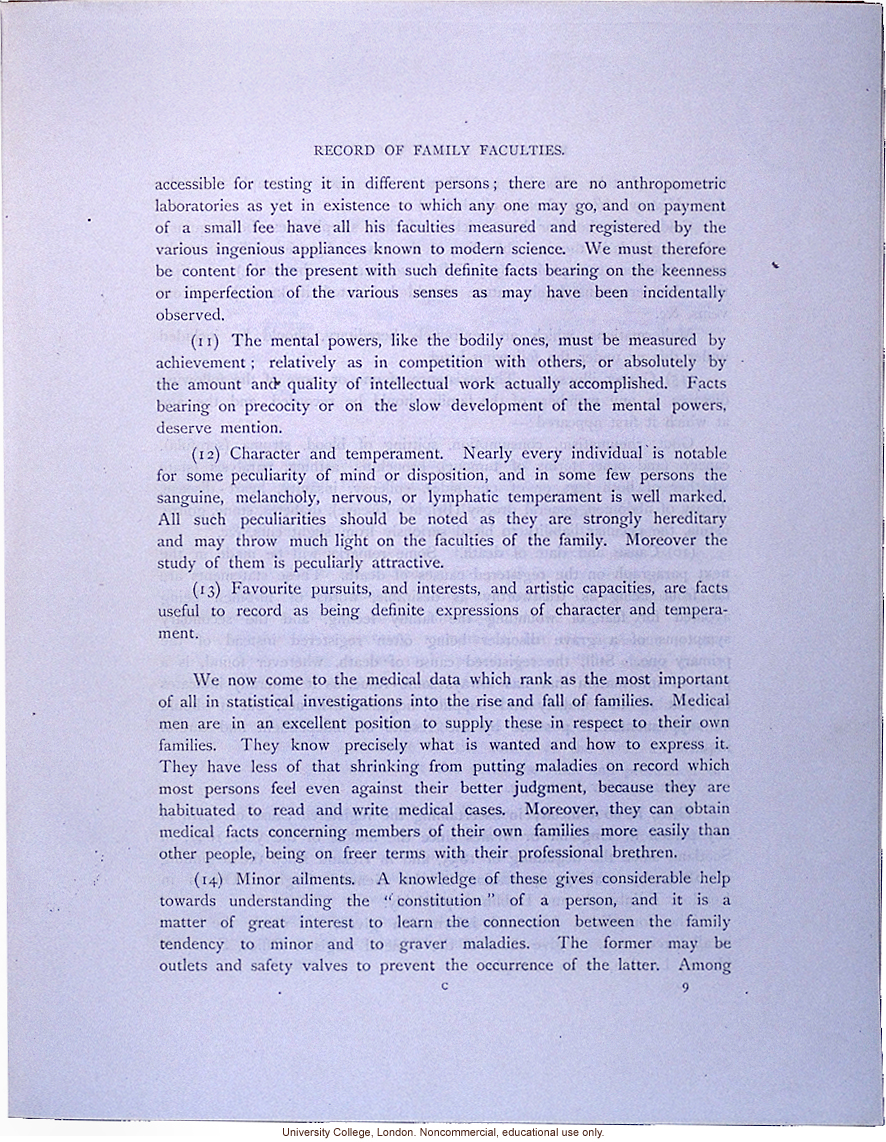 <i>Record of Family Faculties</i>, by Francis Galton (compiled with completed family pedigree forms), selected pages