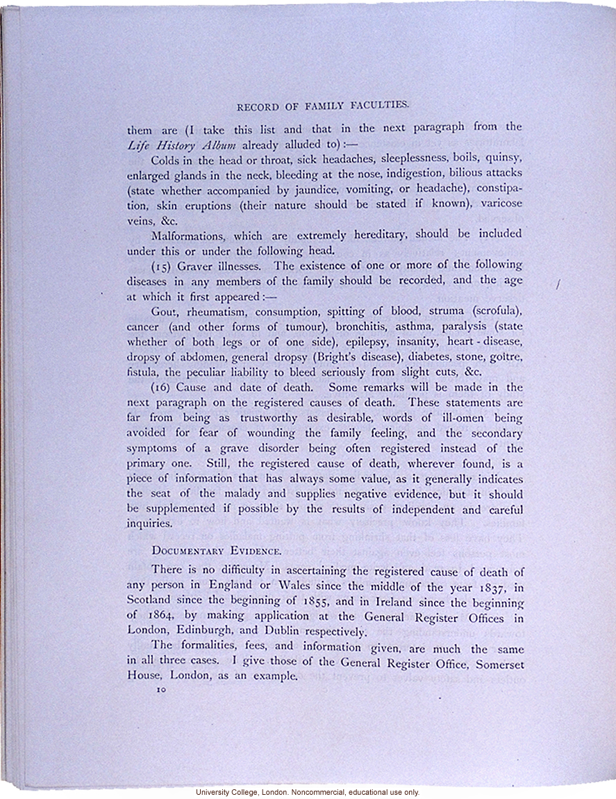 <i>Record of Family Faculties</i>, by Francis Galton (compiled with completed family pedigree forms), selected pages