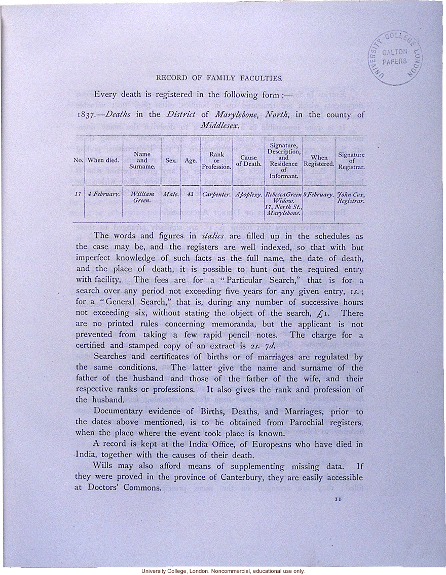 <i>Record of Family Faculties</i>, by Francis Galton (compiled with completed family pedigree forms), selected pages