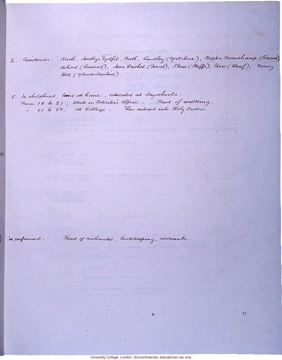 <i>Record of Family Faculties</i>, by Francis Galton (compiled with completed family pedigree forms), selected pages