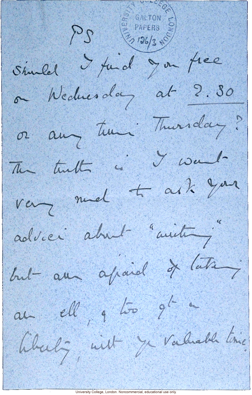 K. Bathurst letter to Francis Galton, about family records (10/12/1895)