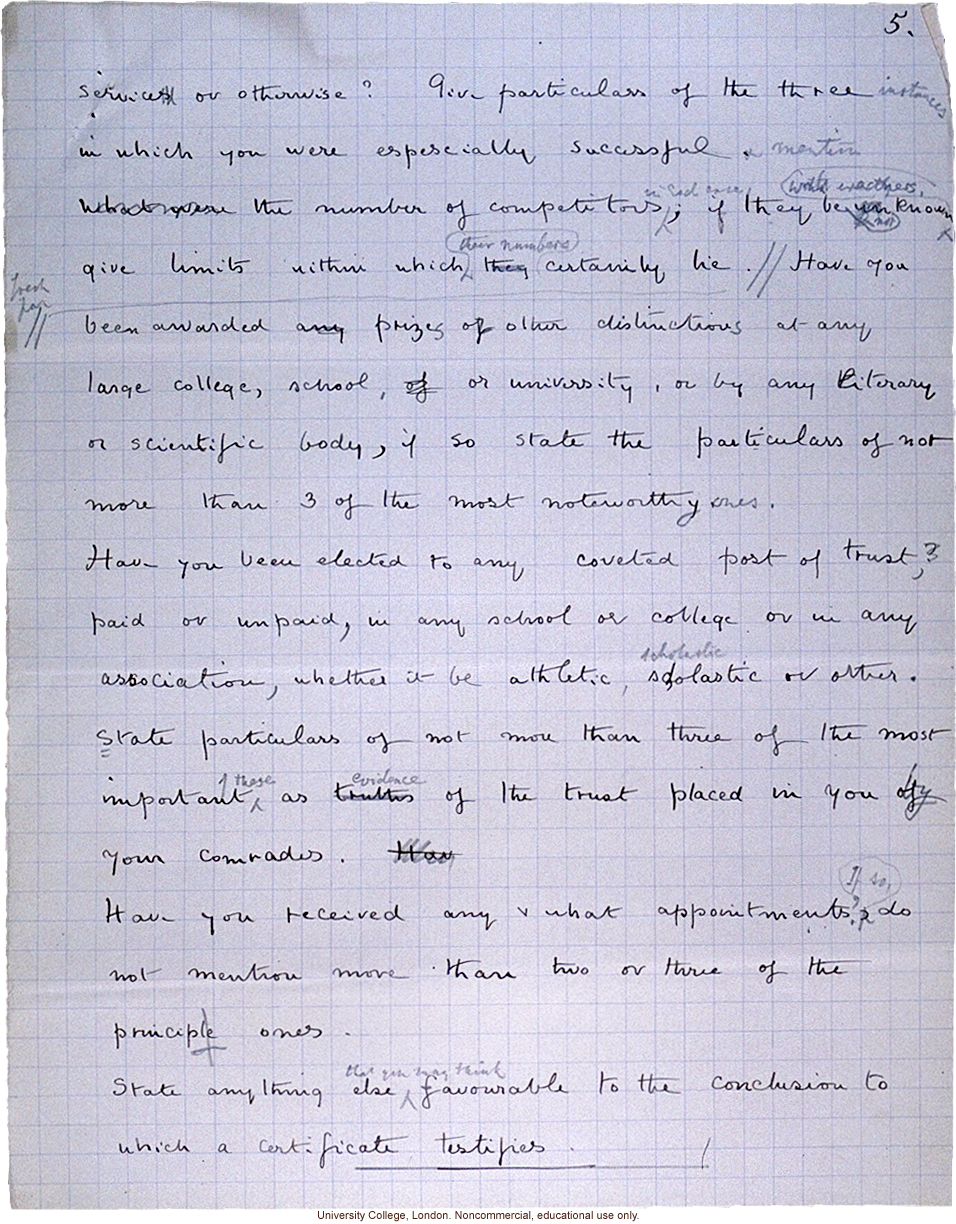 Handwritten proposal for issuing &quote;eugenic certificates&quote; to physically and mentally superior men aged 23-30, by Francis Galton