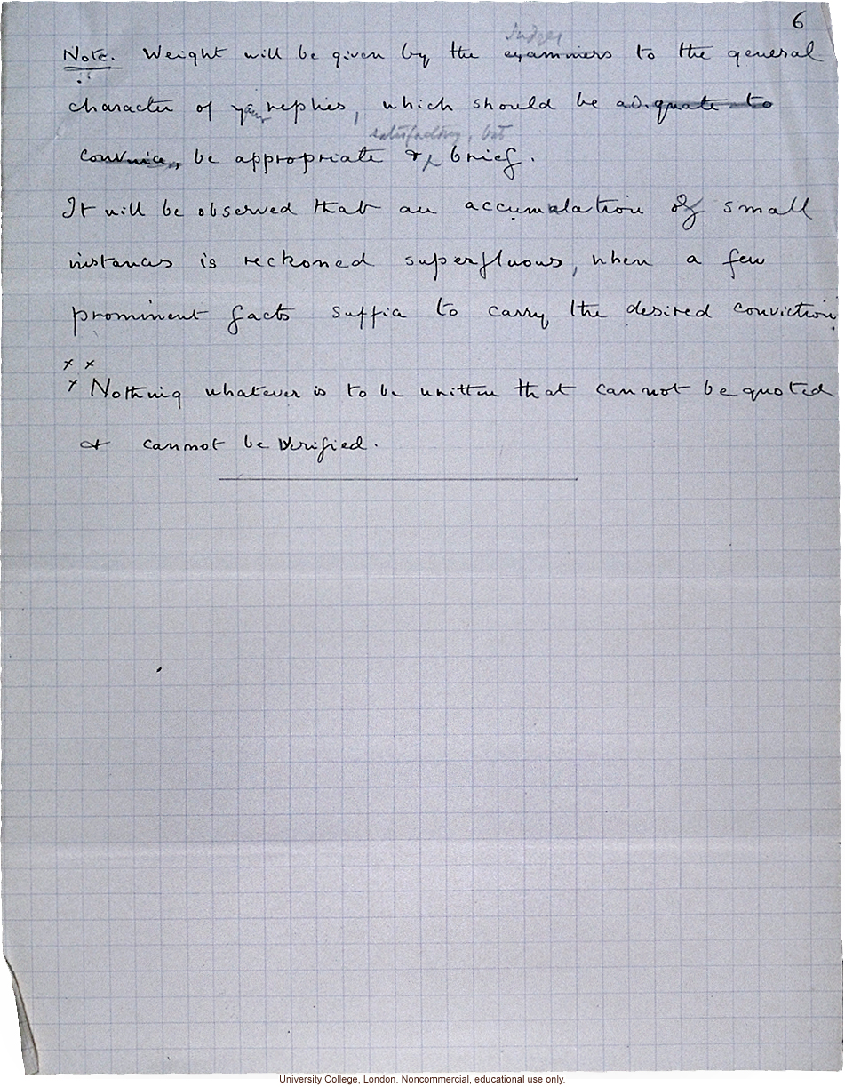 Handwritten proposal for issuing &quote;eugenic certificates&quote; to physically and mentally superior men aged 23-30, by Francis Galton