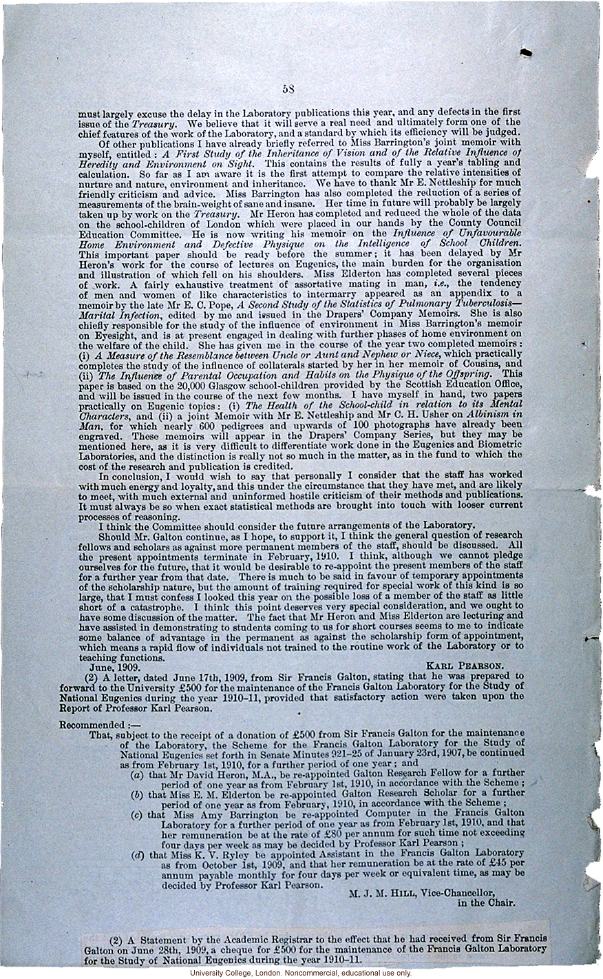 &quote;Report on the work of the Francis Galton Laboratory for National Eugenics, February1908-June 1909&quote;