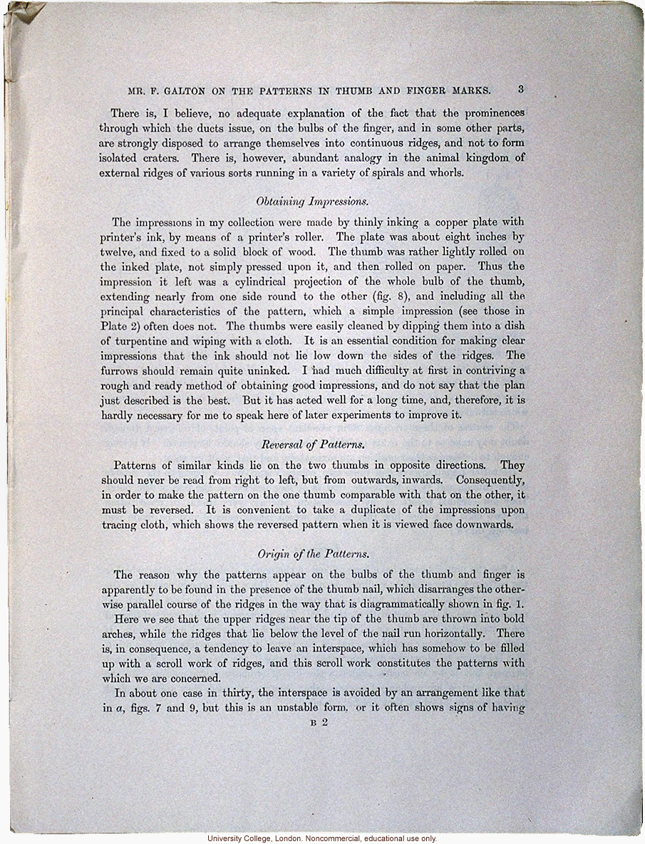 &quote;The Patterns in Thumb and Finger Marks,&quote; by Francis Galton, <i>Phil. Trans. Royal Society</i> (vol. 182), selected pages