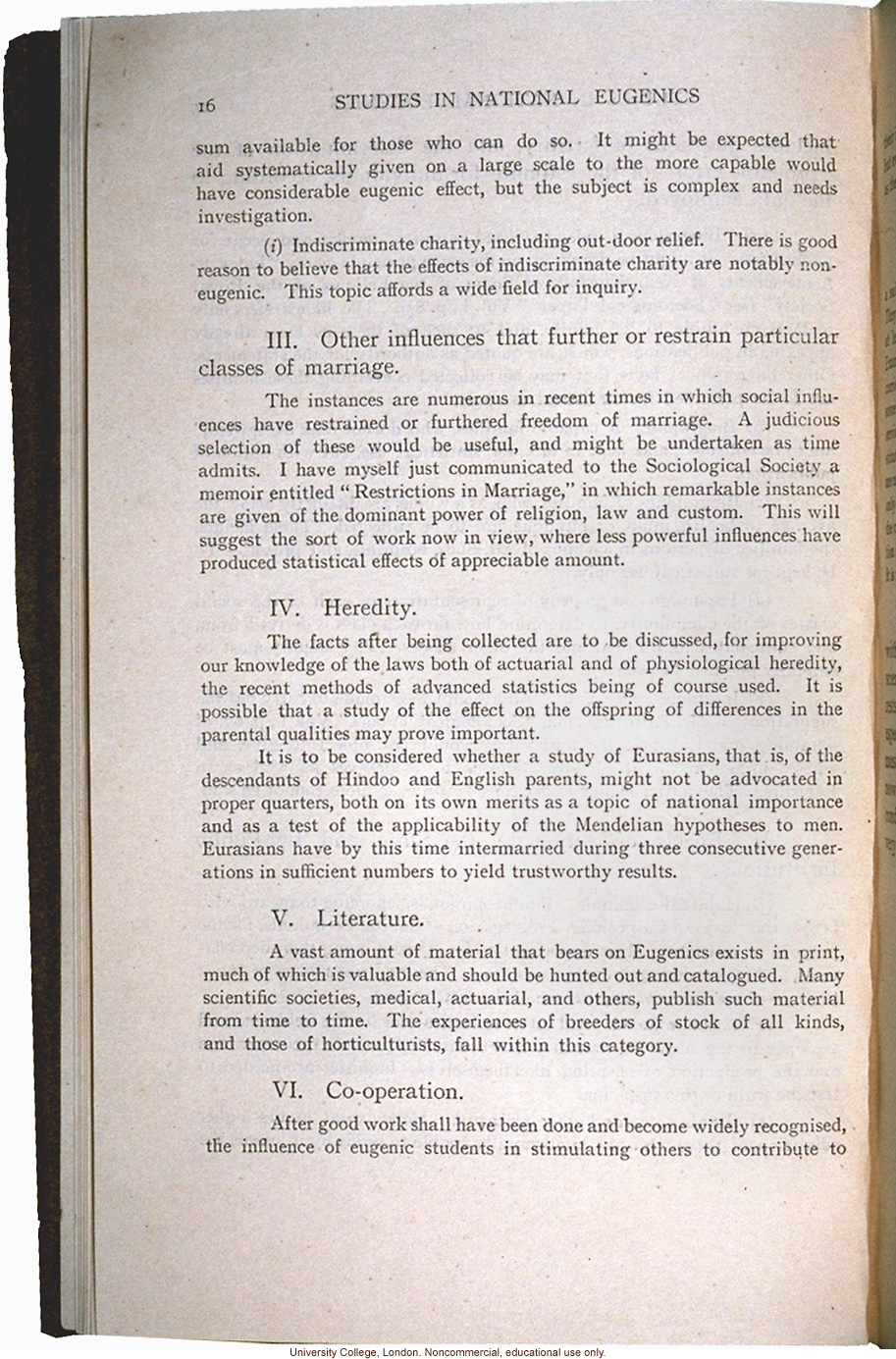 &quote;Studies in National Eugenics,&quote; by Francis Galton, subjects for eugenics inquiry communicated at meeting of Sociological Society (2/14/1905)