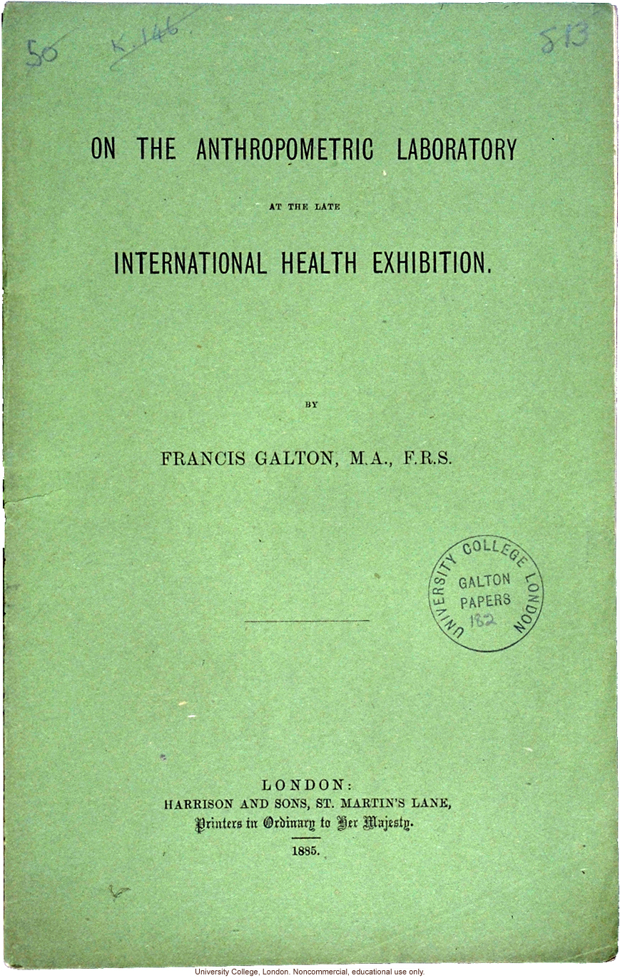 &quote;On the Anthropometric Laboratory at the late International Health Exhibition,&quote; by Francis Galton