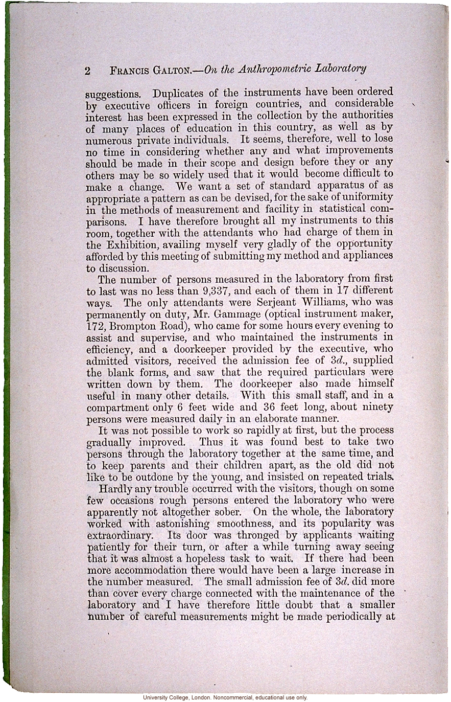 &quote;On the Anthropometric Laboratory at the late International Health Exhibition,&quote; by Francis Galton