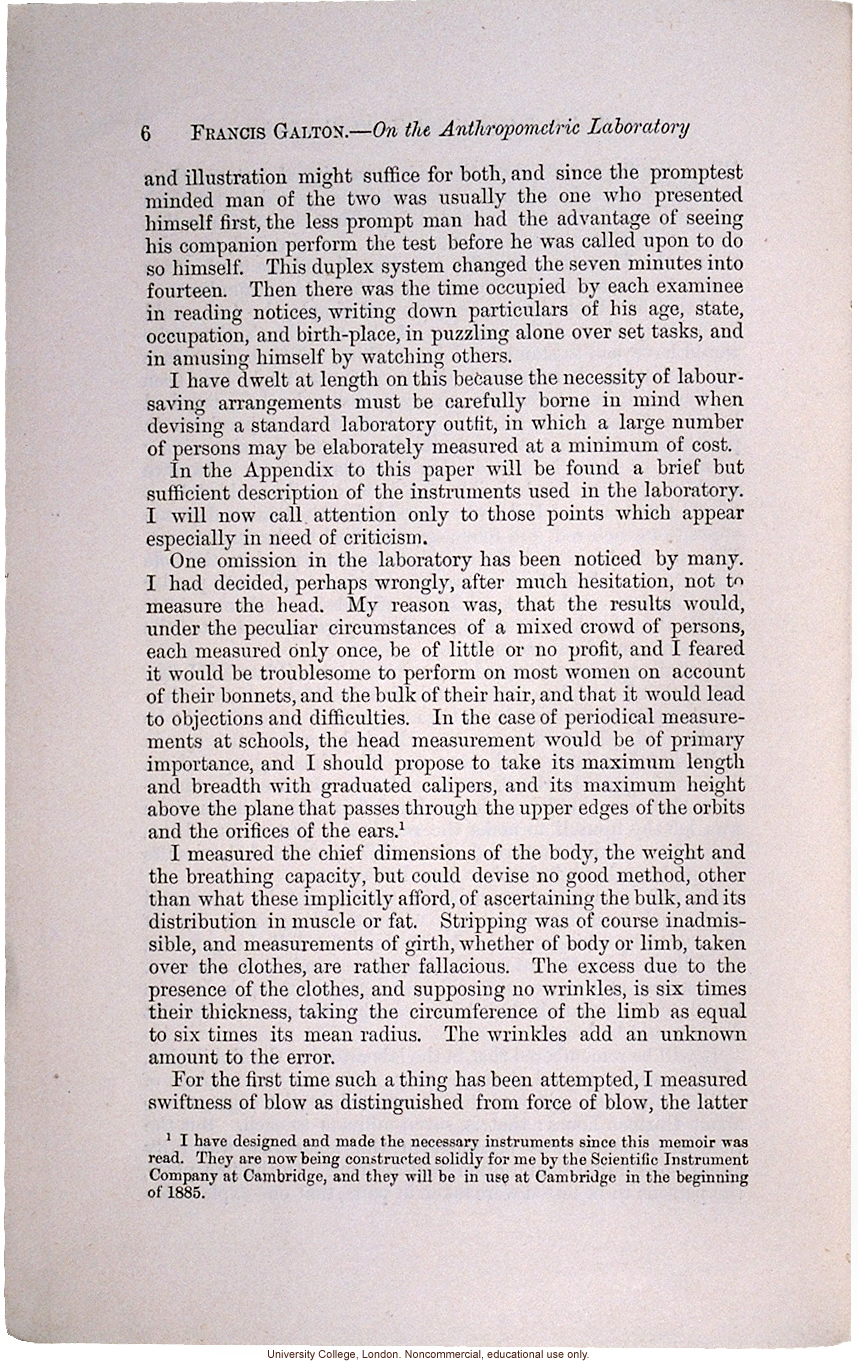 &quote;On the Anthropometric Laboratory at the late International Health Exhibition,&quote; by Francis Galton