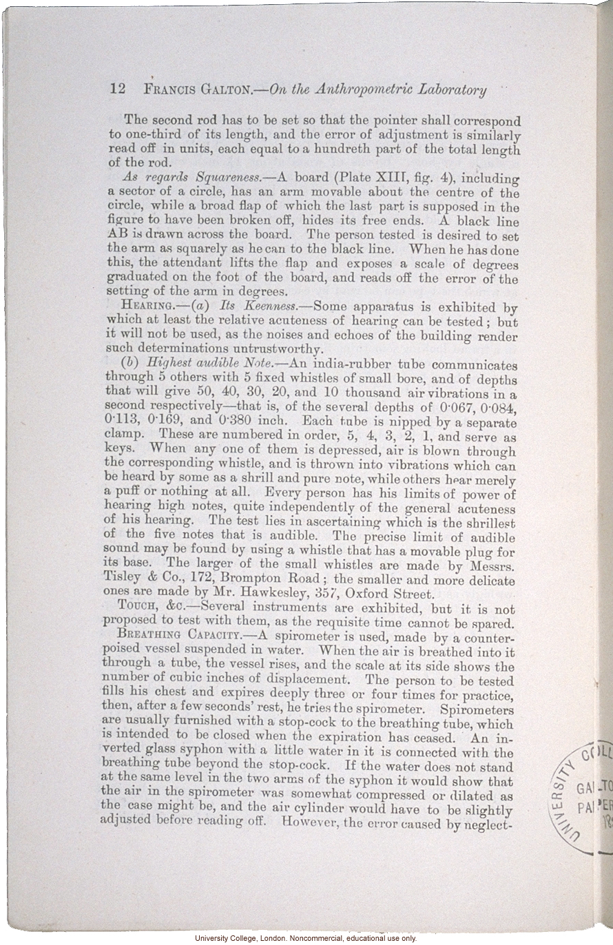 &quote;On the Anthropometric Laboratory at the late International Health Exhibition,&quote; by Francis Galton