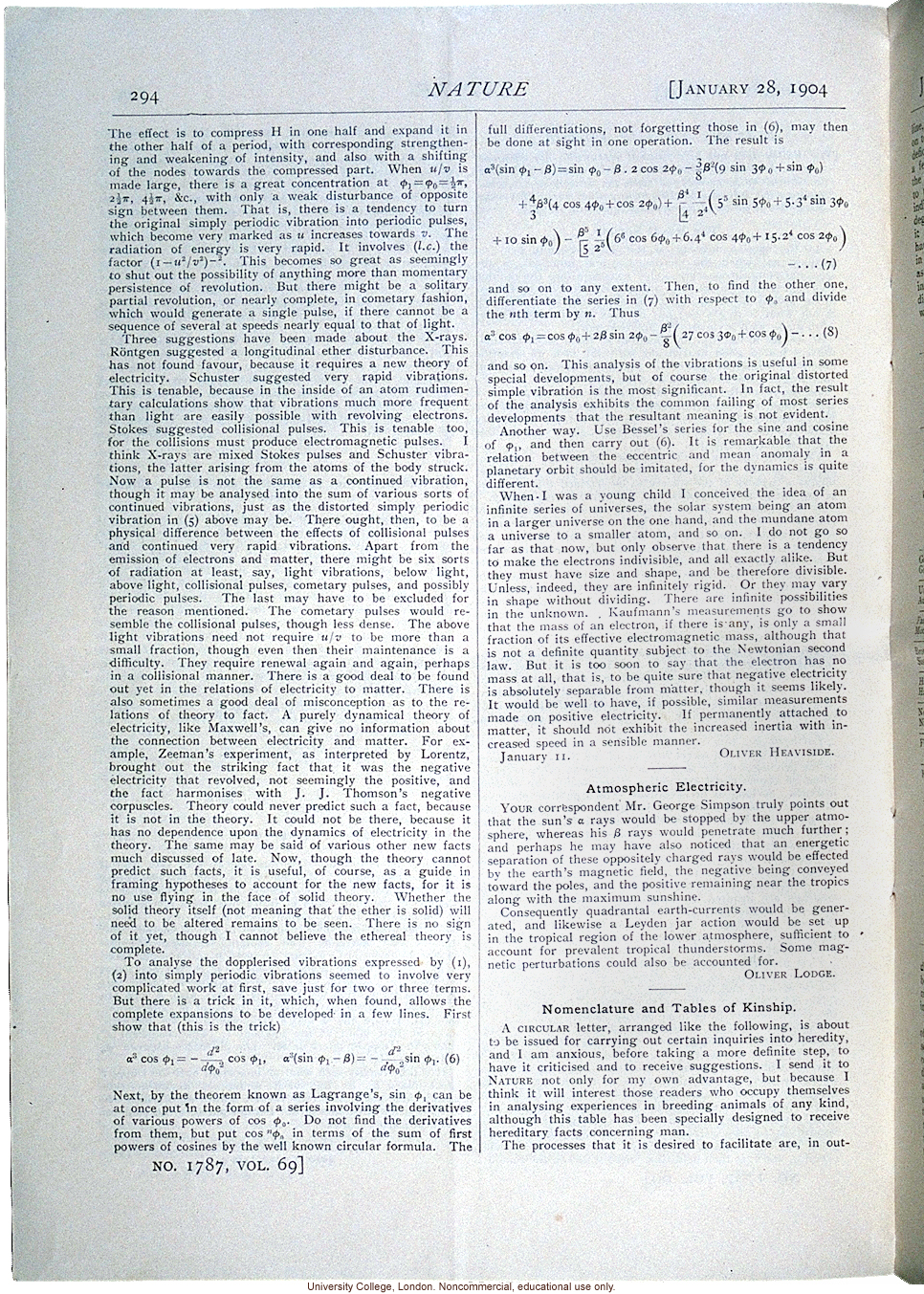 &quote;Nomenclature and Tables of Kinship,&quote; by Francis Galton, an appeal for comments on his survey of heredity, <i>Nature</i> (vol. 69:1787)