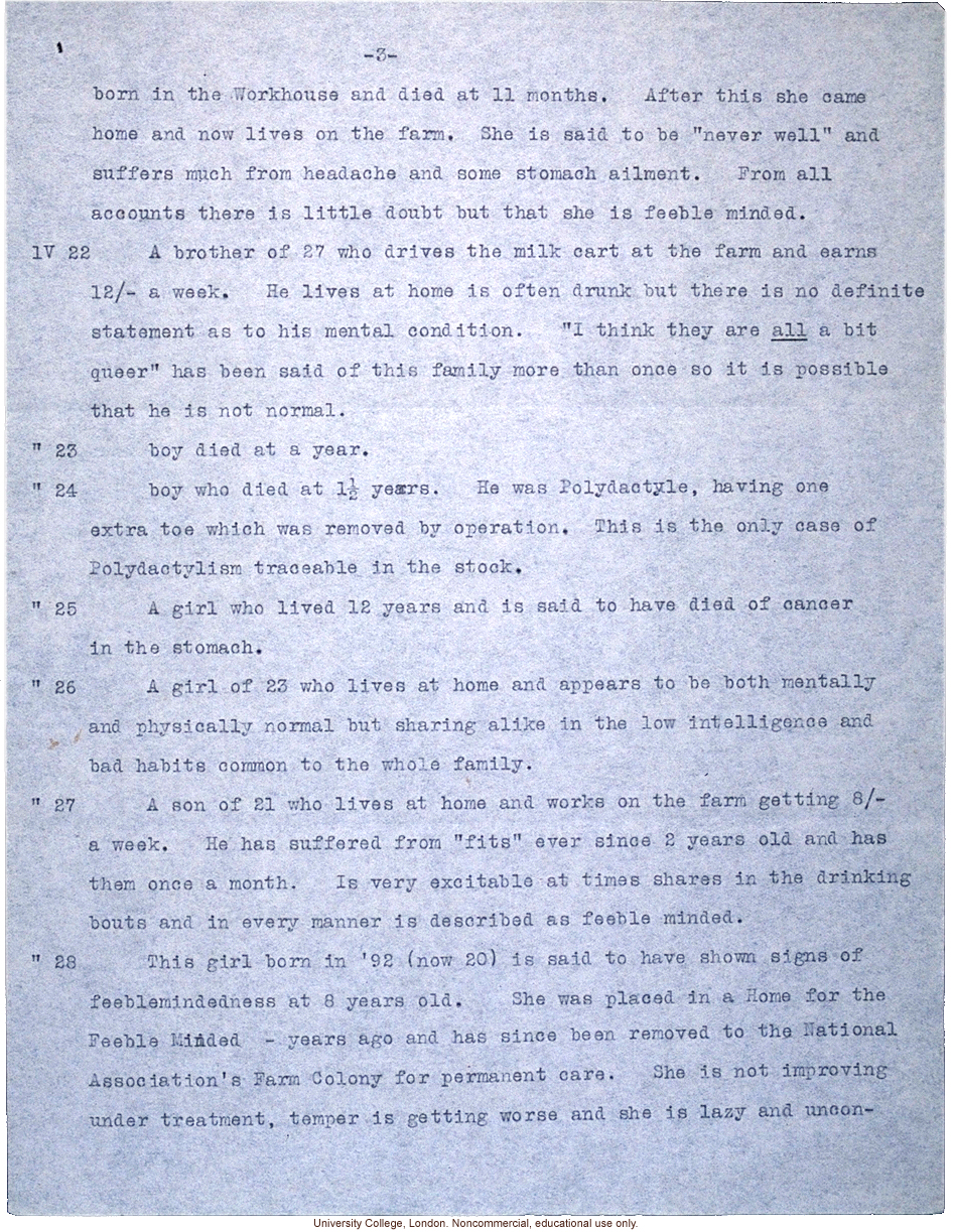 &quote;Mental Deficiency Pedigree,&quote; a multigenerational study of a rural family by the British National Association for the Feebleminded