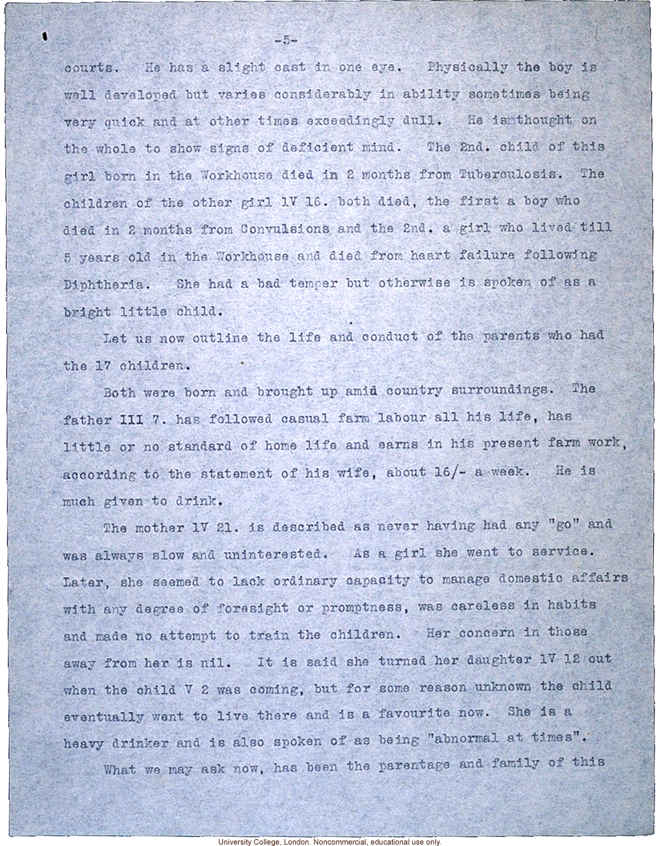 &quote;Mental Deficiency Pedigree,&quote; a multigenerational study of a rural family by the British National Association for the Feebleminded
