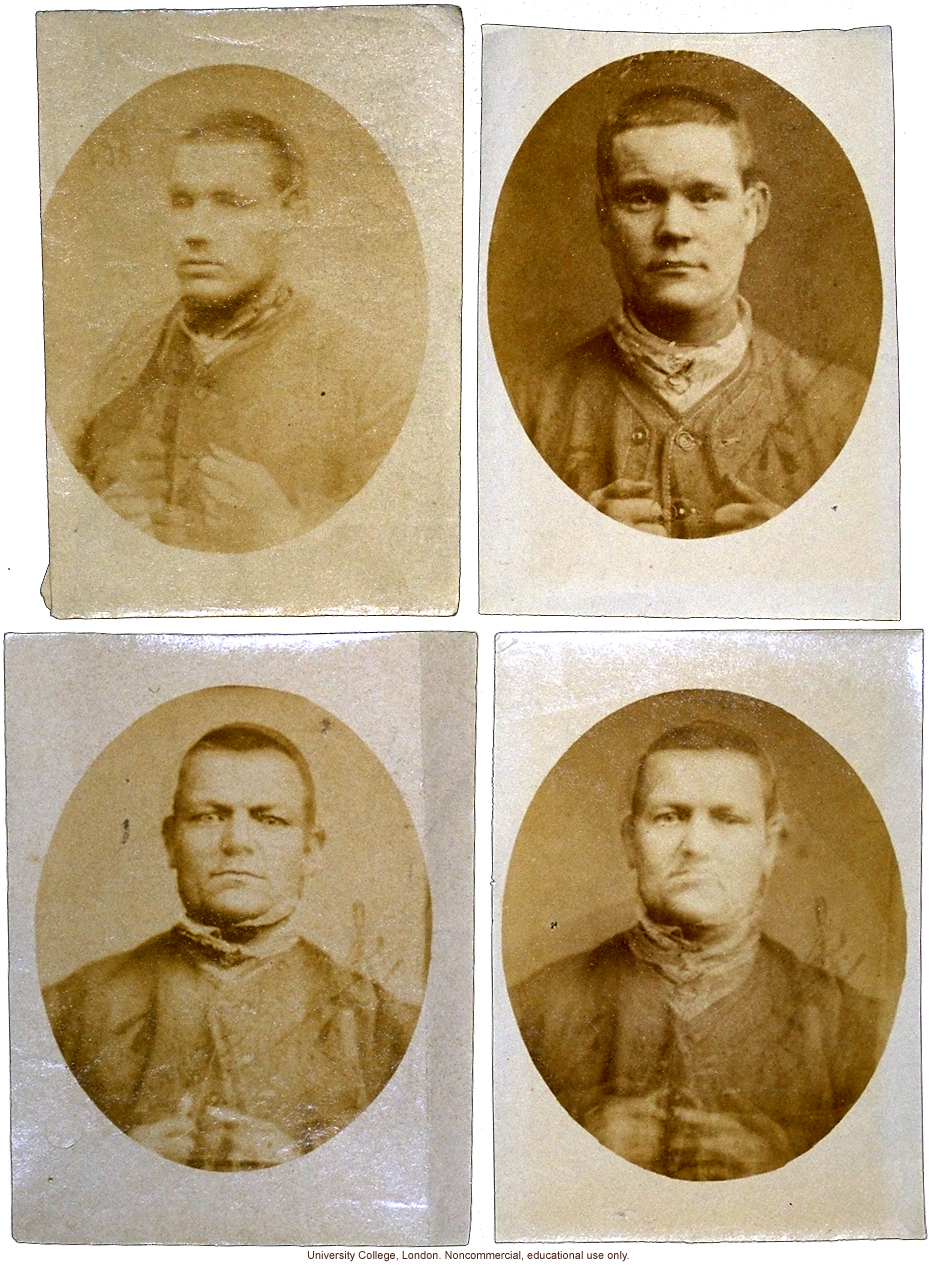 Composite portraits showing &quote;features common among men convicted of crimes of violence,&quote; by Francis Galton, with original photographs