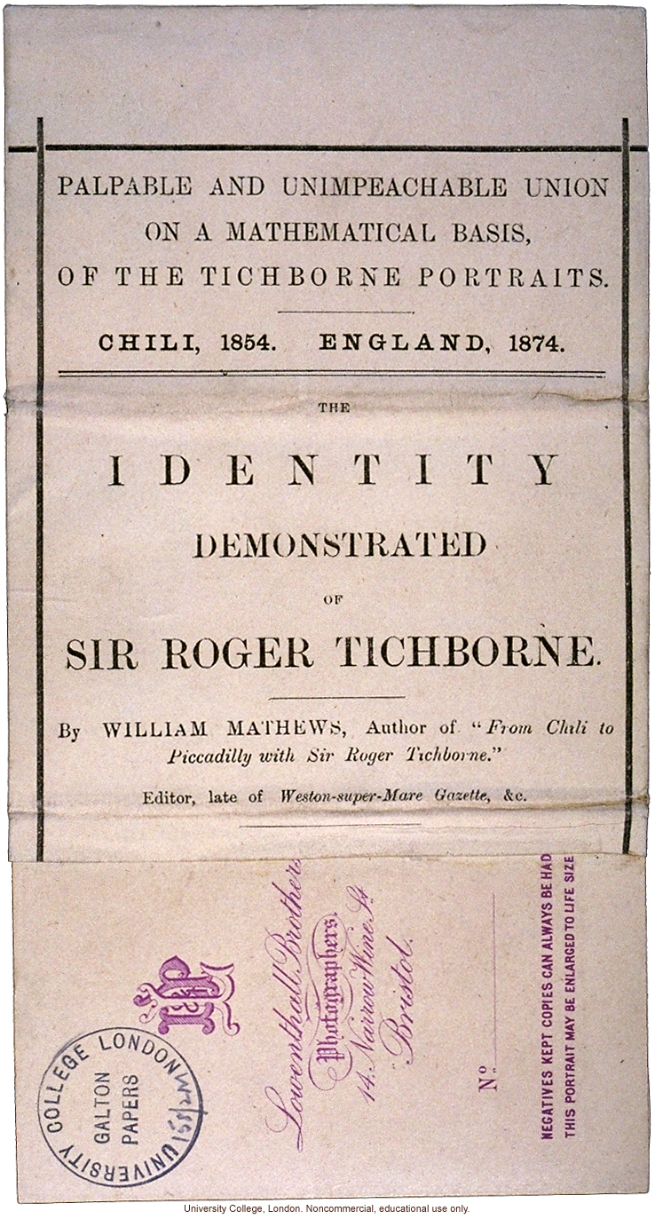 &quote;The Tichborne Blended Photographs,&quote; of Sir Roger Tichborne and man who claimed to be Tichborne