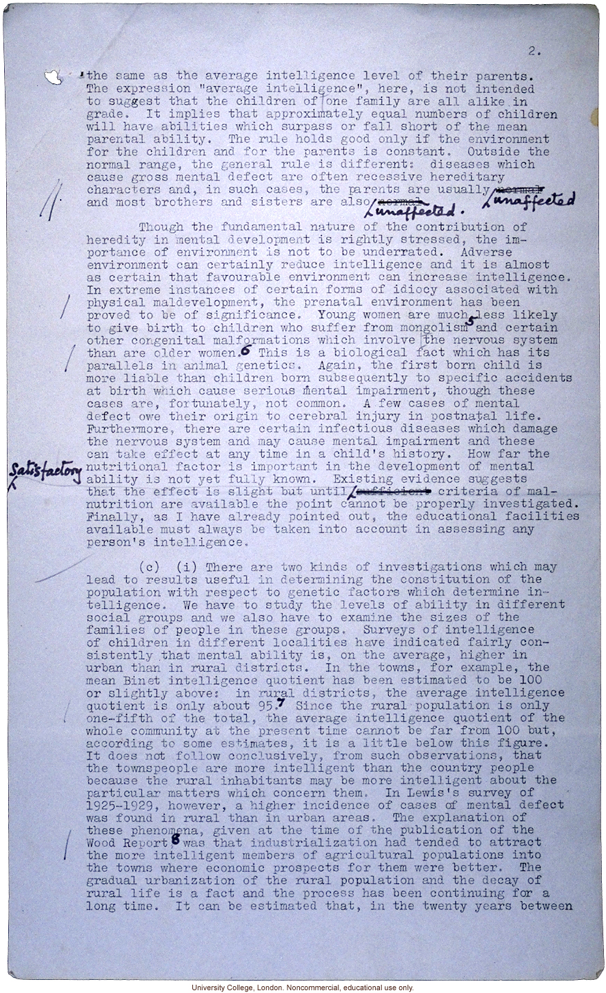 &quote;Is Our National Intelligence Declining?&quote; L.S. Penrose, Opening Session of 5th Biennial Conference on Mental Health (1/12/39)