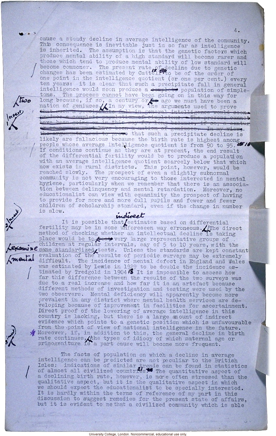 &quote;Is Our National Intelligence Declining?&quote; L.S. Penrose, Opening Session of 5th Biennial Conference on Mental Health (1/12/39)