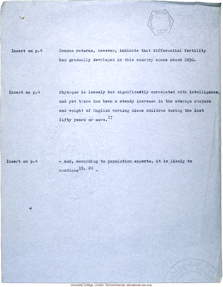 &quote;Is Our National Intelligence Declining?&quote; L.S. Penrose, Opening Session of 5th Biennial Conference on Mental Health (1/12/39)