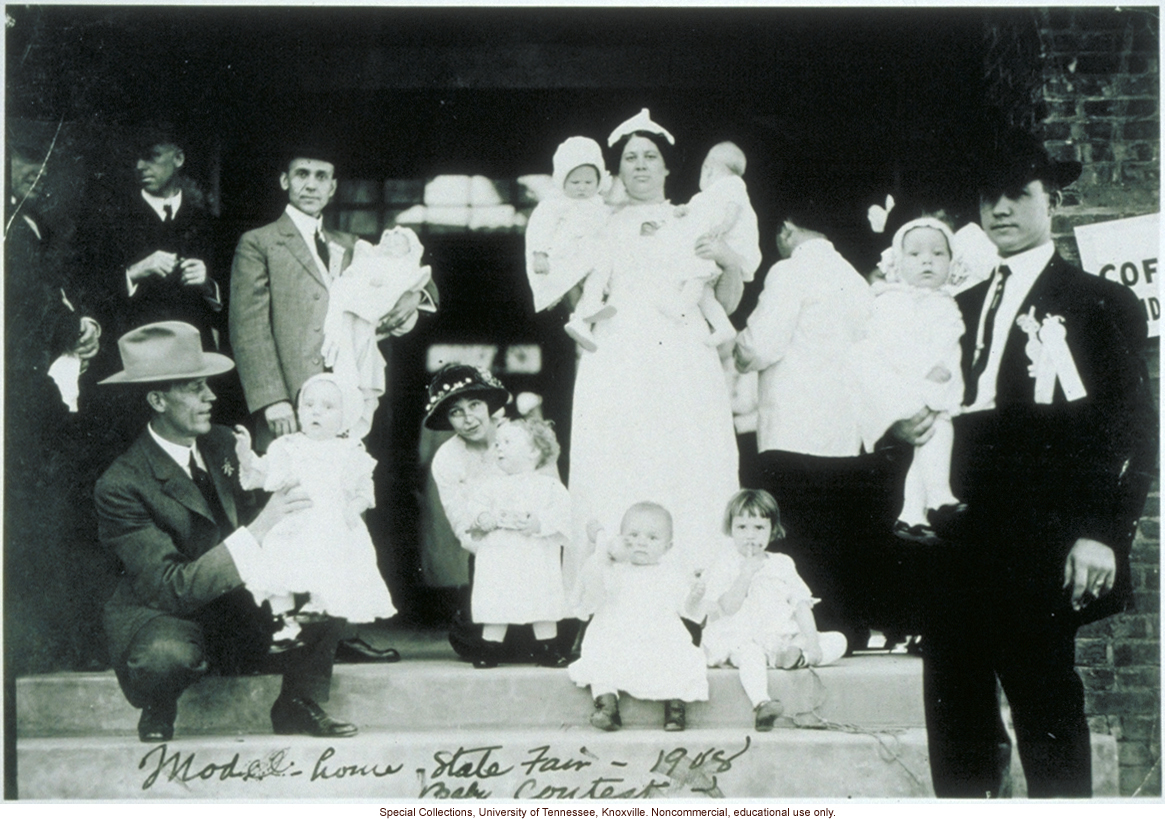 &quote;Model home - State Fair - 1908 Baby Contest,&quote; Better Babies contestants on Steps of Mothers Congress Model Home, Louisiana State Fair, Shreveport