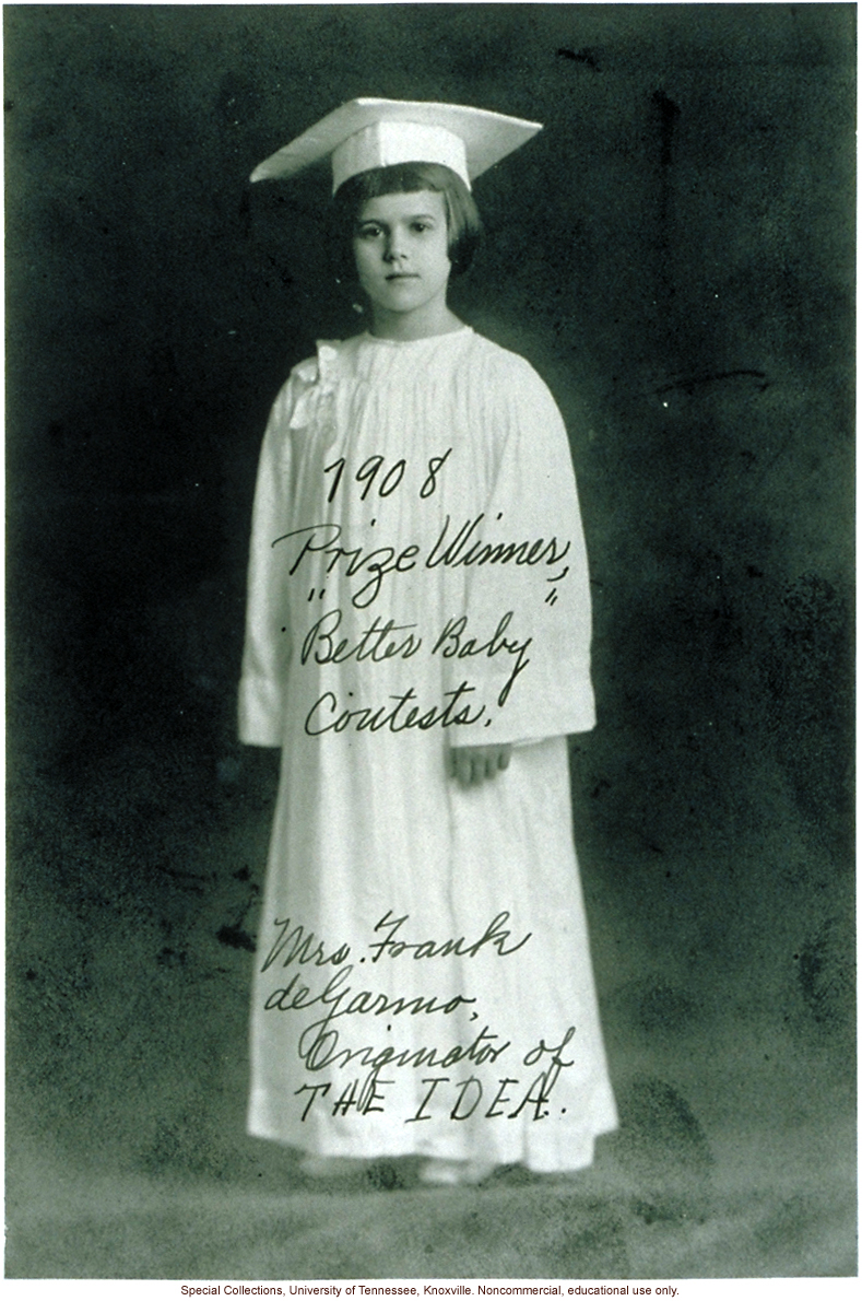 &quote;1908 Prize Winner, &quote;Better Baby' Contests. Mrs. Frank deGarmo, Originator of THE IDEA.&quote; Louisiana State Fair, Shreveport