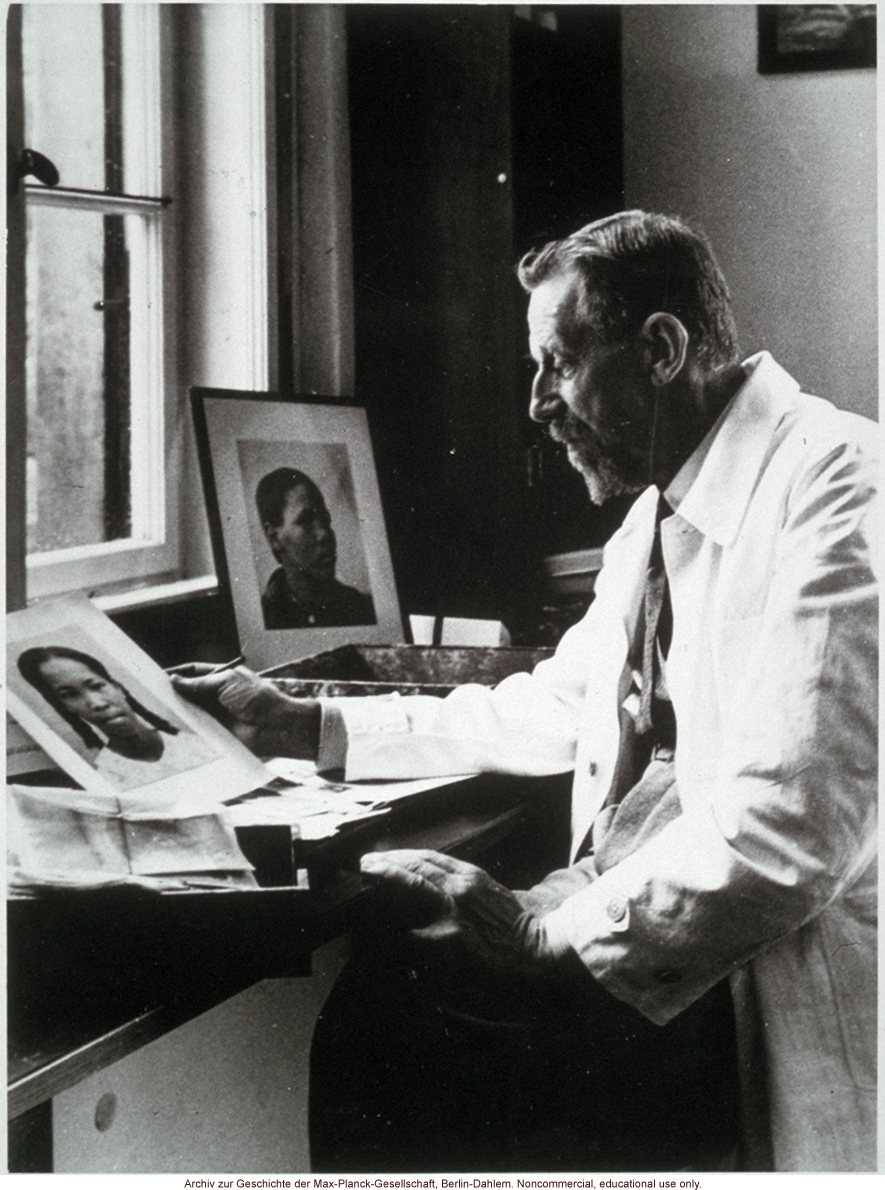 Eugen Fischer, Director of the Kaiser-Wilhelm Institute for Antropology, Human Heredity and Eugenics (1927-1942), looking at images of blacks