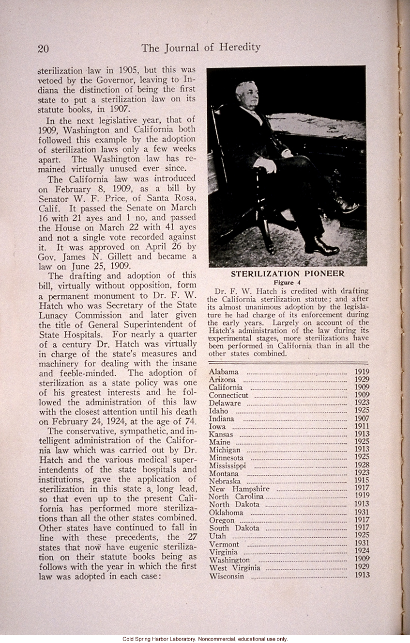 &quote;The Progress of Eugenical Sterilization,&quote; by Paul Popenoe, <i>Journal of Heredity</i> (vol. 25:1), including journal cover and contents page