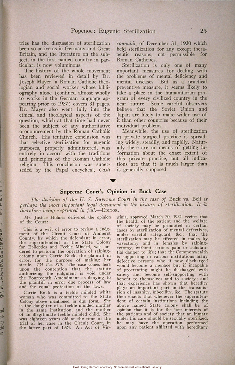 &quote;The Progress of Eugenical Sterilization,&quote; by Paul Popenoe, <i>Journal of Heredity</i> (vol. 25:1), including journal cover and contents page