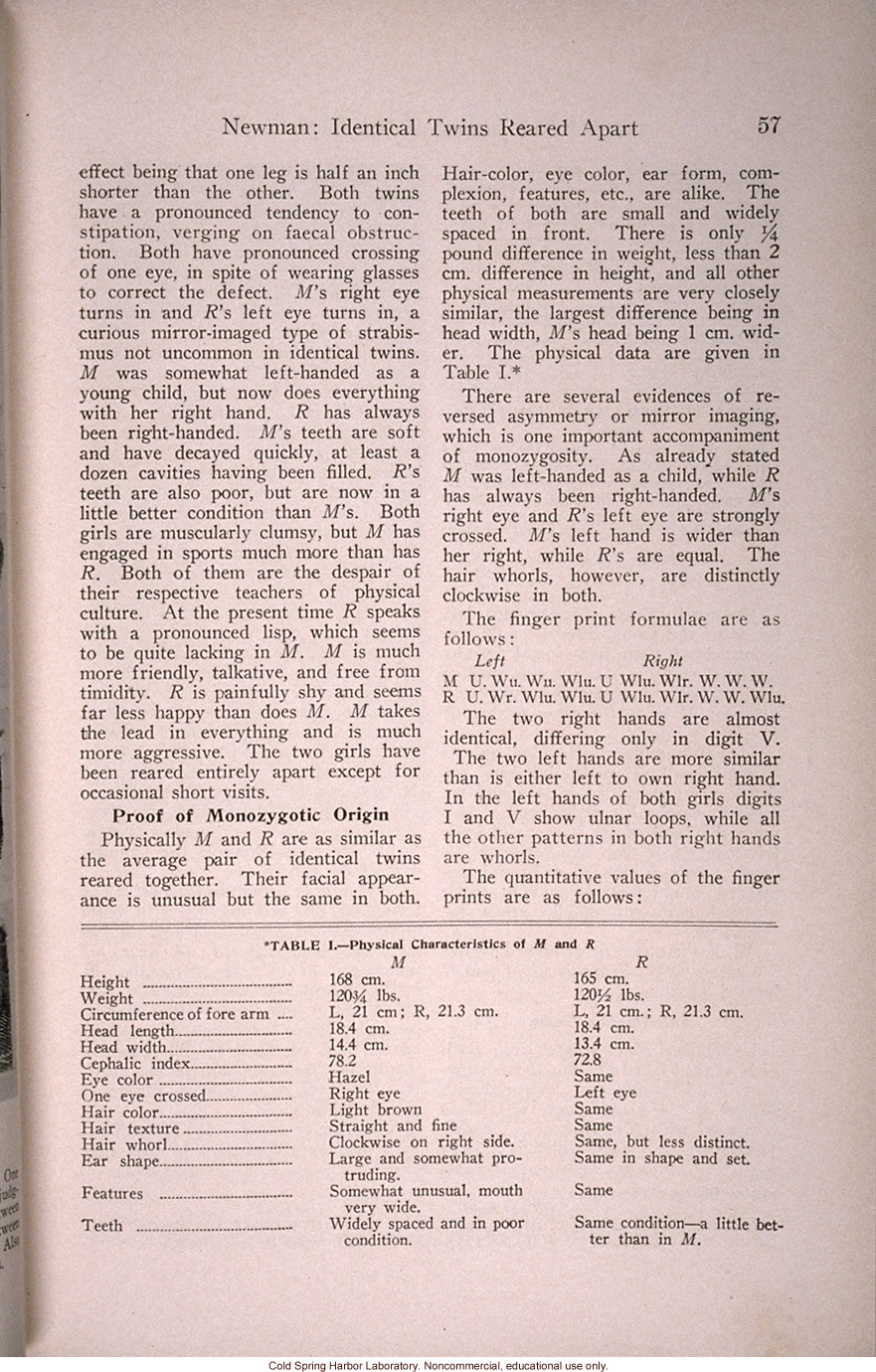 &quote;Mental and Physical Traits of Identical Twins Reared Apart,&quote; by H.H. Newman, <i>Journal of Heredity</i> (vol. 25)