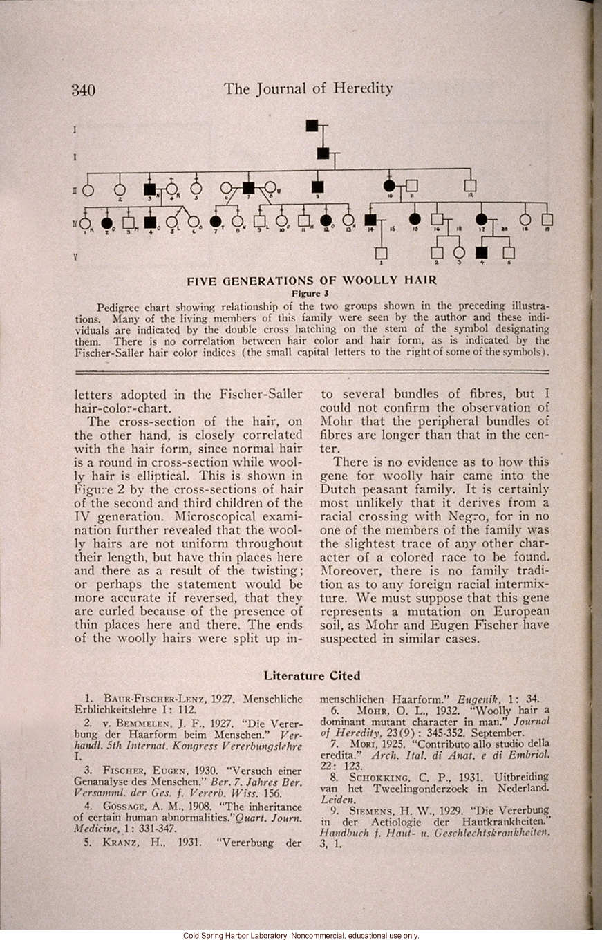 &quote;Another Wooly-Hair Mutation in Man,&quote; by C.Ph. Schokking, <i>Journal of Heredity</i> (vol. 25)