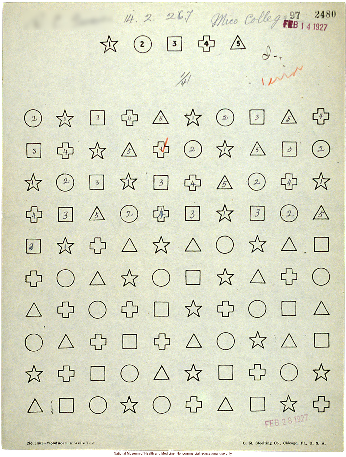 Mico College anthropometric case 1: &quote;Form Discrimination Test,&quote; conducted by Morris Steggerda for <i>Race Crossing in Jamaica</i>