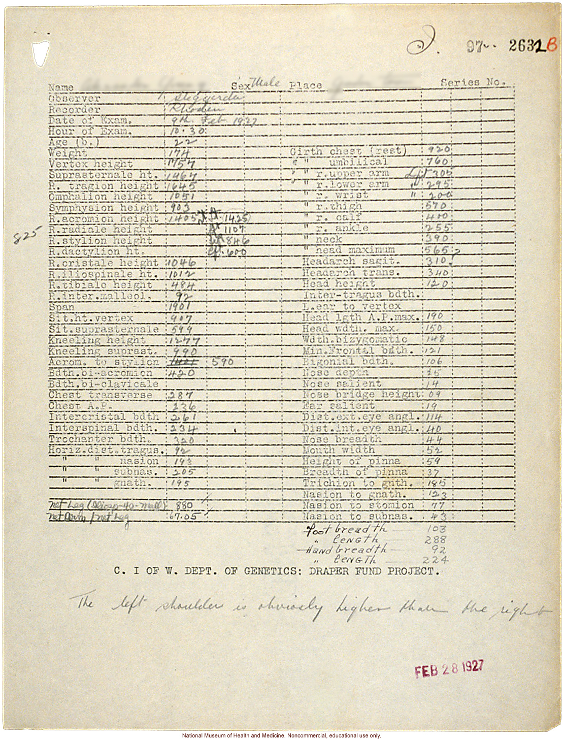 Mico College anthropometric case 2: photos, Schedule 3, measurements, pedigree, notes; by Morris Steggerda for <i>Race Crossing in Jamaica</i>