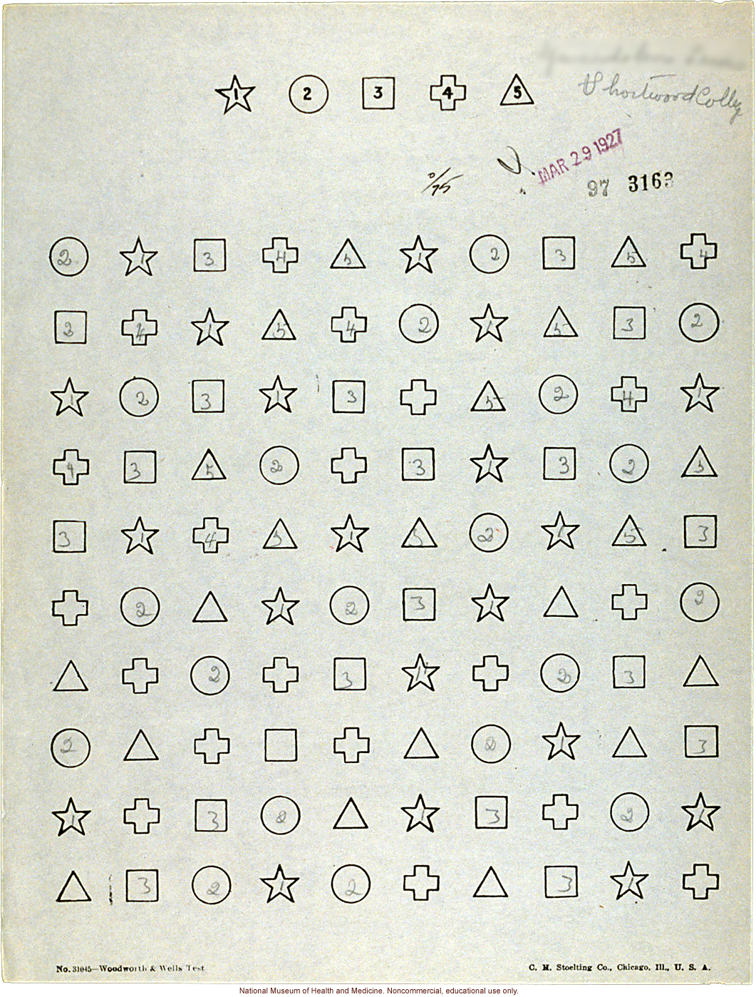 Shortwood College anthropometric case: &quote;Form Discrimination Test,&quote; conducted by Morris Steggerda for <i>Race Crossing in Jamaica</i>