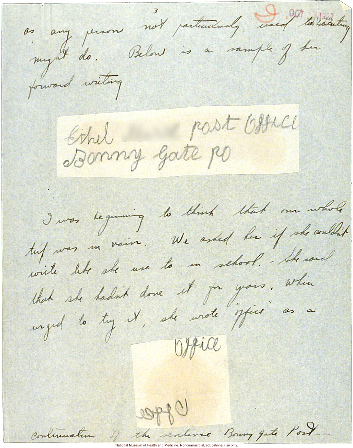 &quote;A Person who writes Backwards,&quote; handwritten report with photo and writing samples, conducted in Jamaica by Morris Steggerda