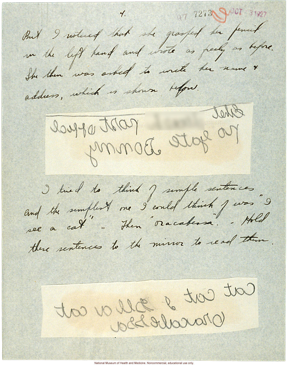 &quote;A Person who writes Backwards,&quote; handwritten report with photo and writing samples, conducted in Jamaica by Morris Steggerda