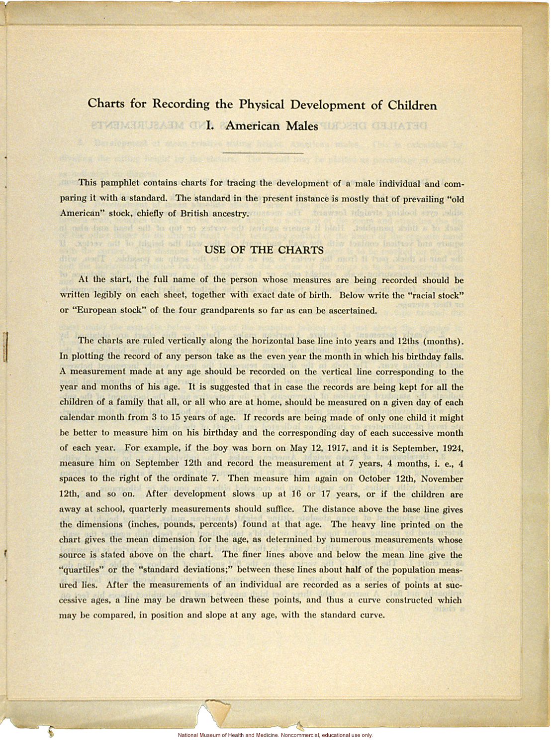 &quote;Physical Development Record for American Males,&quote; Eugenics Record Office (including forms, directions, and growth graphs)