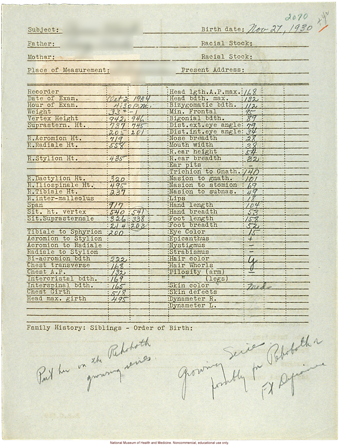&quote;Growing Series&quote; of Navajo Female age 4-11, Fort Defiance, Arizona (anthropometry, dental charts, and photographs)