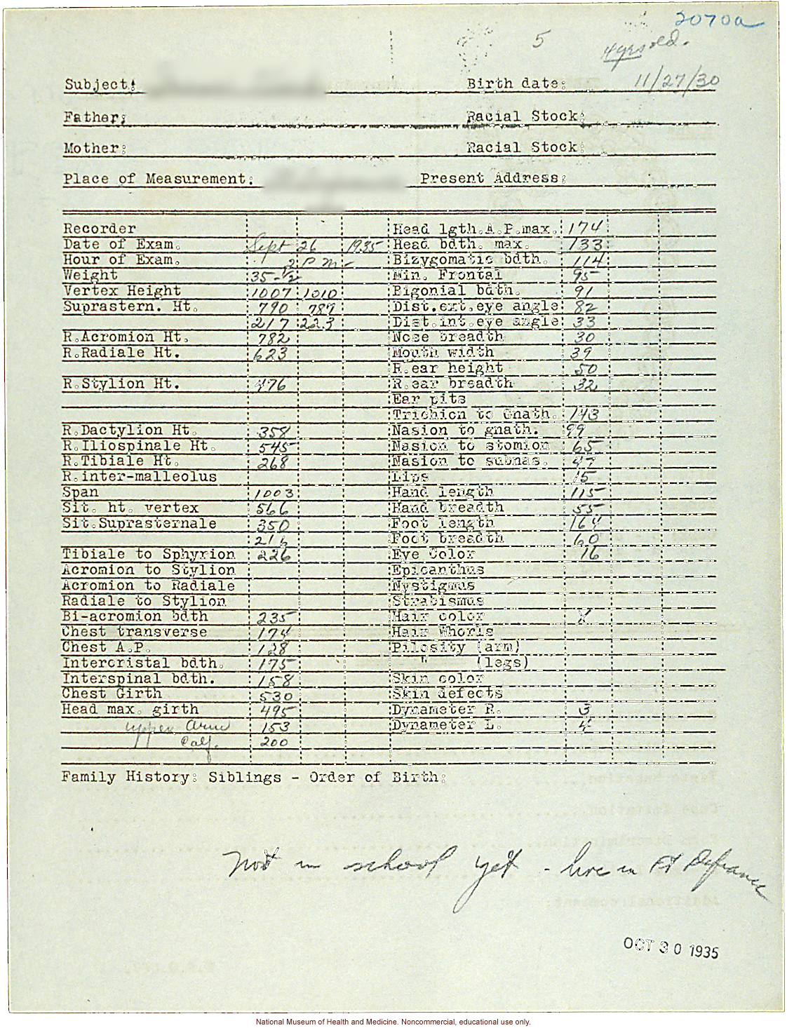 &quote;Growing Series&quote; of Navajo Female age 4-11, Fort Defiance, Arizona (anthropometry, dental charts, and photographs)