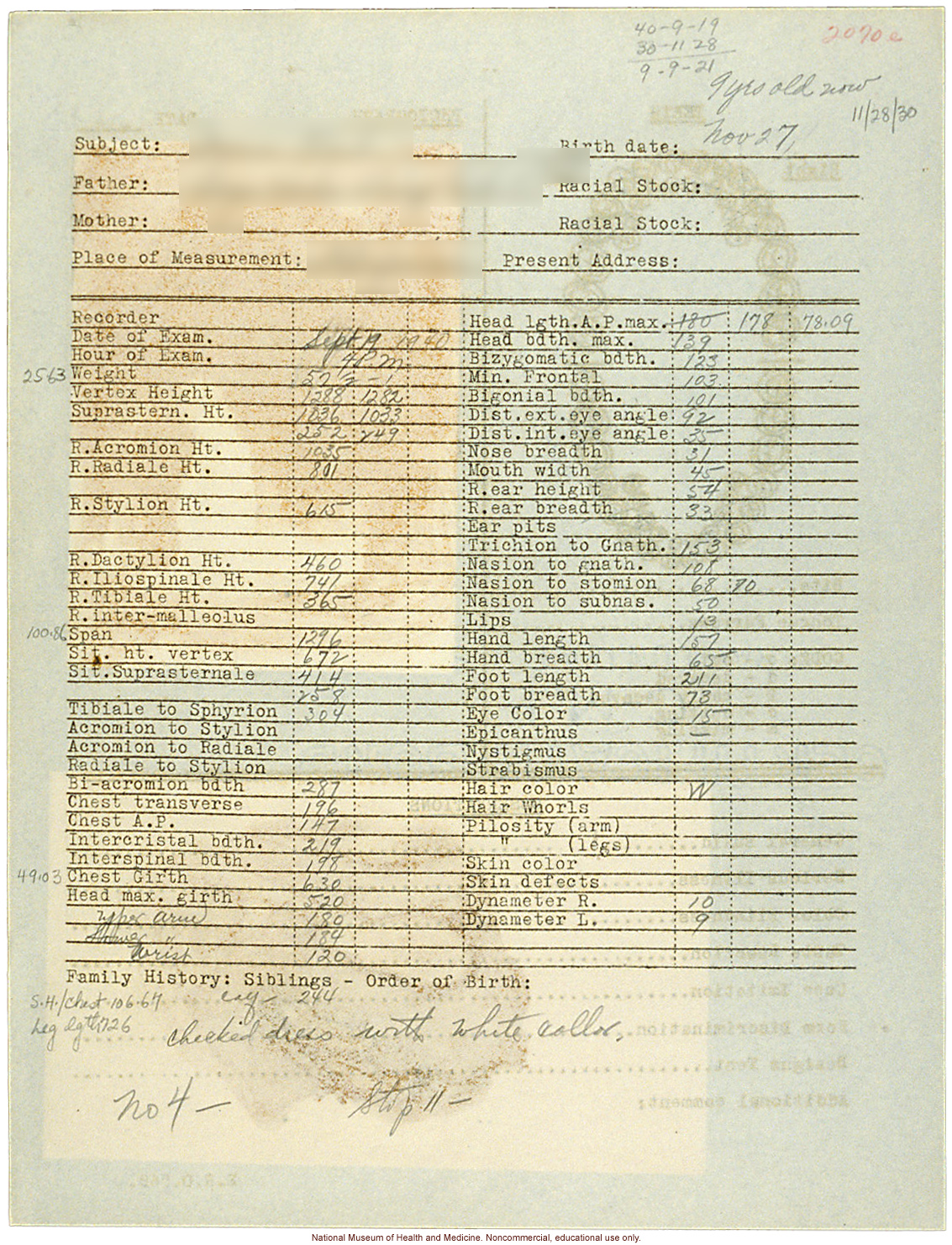 &quote;Growing Series&quote; of Navajo Female age 4-11, Fort Defiance, Arizona (anthropometry, dental charts, and photographs)