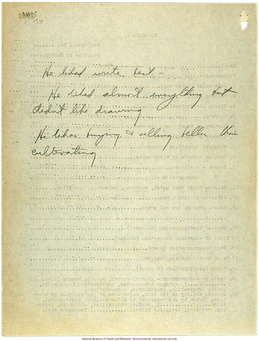 Seaford Town male anthropometric case: photo, measurements, finger prints, Schedule 3, notes; by Morris Steggerda for <i>Race Crossing in Jamaica</i>