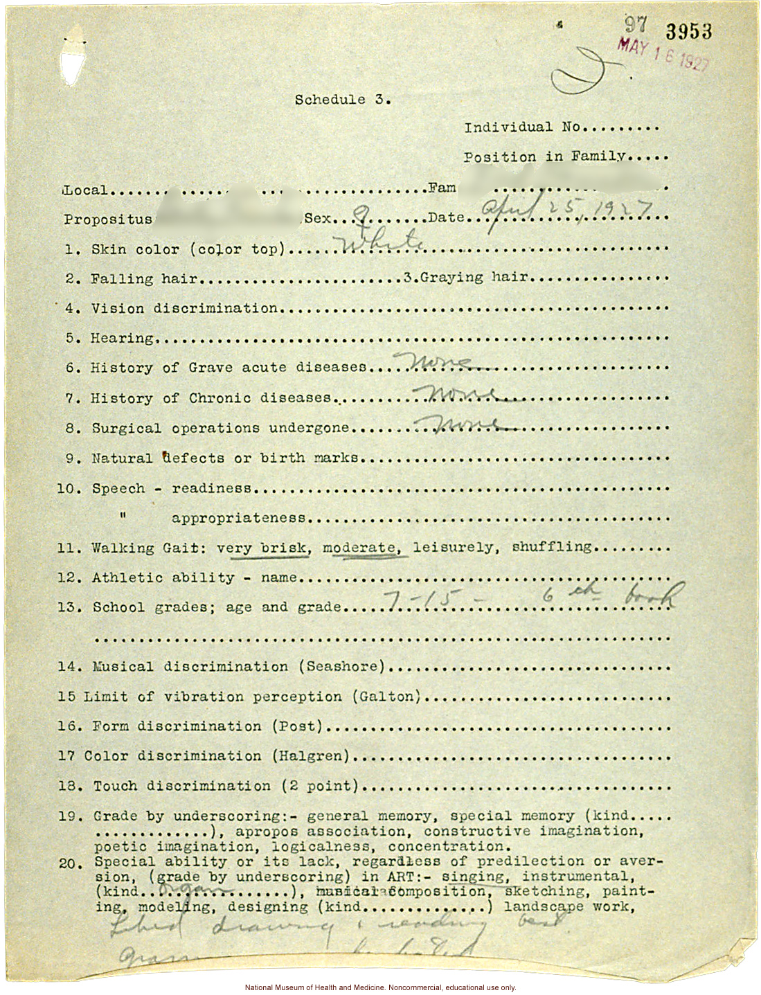 Seaford Town female anthropometric case: photos, measurements, finger prints, Schedule 3; by Morris Steggerda for <i>Race Crossing in Jamaica</i>